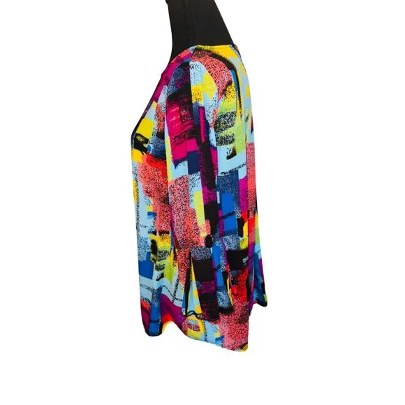 ALI MILES Bright Artsy Abstract Print 3/4 Flutter Sleeve Blouse S Artsy Travel - Picture 5 of 12